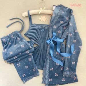 بيجامة ٣ قطع باللون الازرق