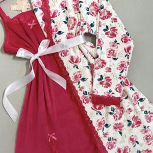 قميص نوم مع روب الورد الزهر