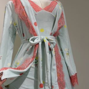 قميص نوم مع روب باللون الفيروزي