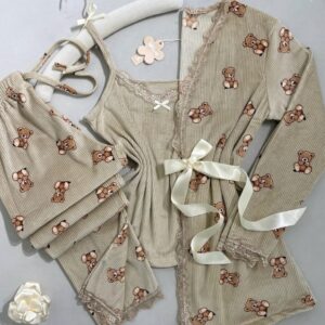 بيجامة دبدوب باللون البني ٣ قطع